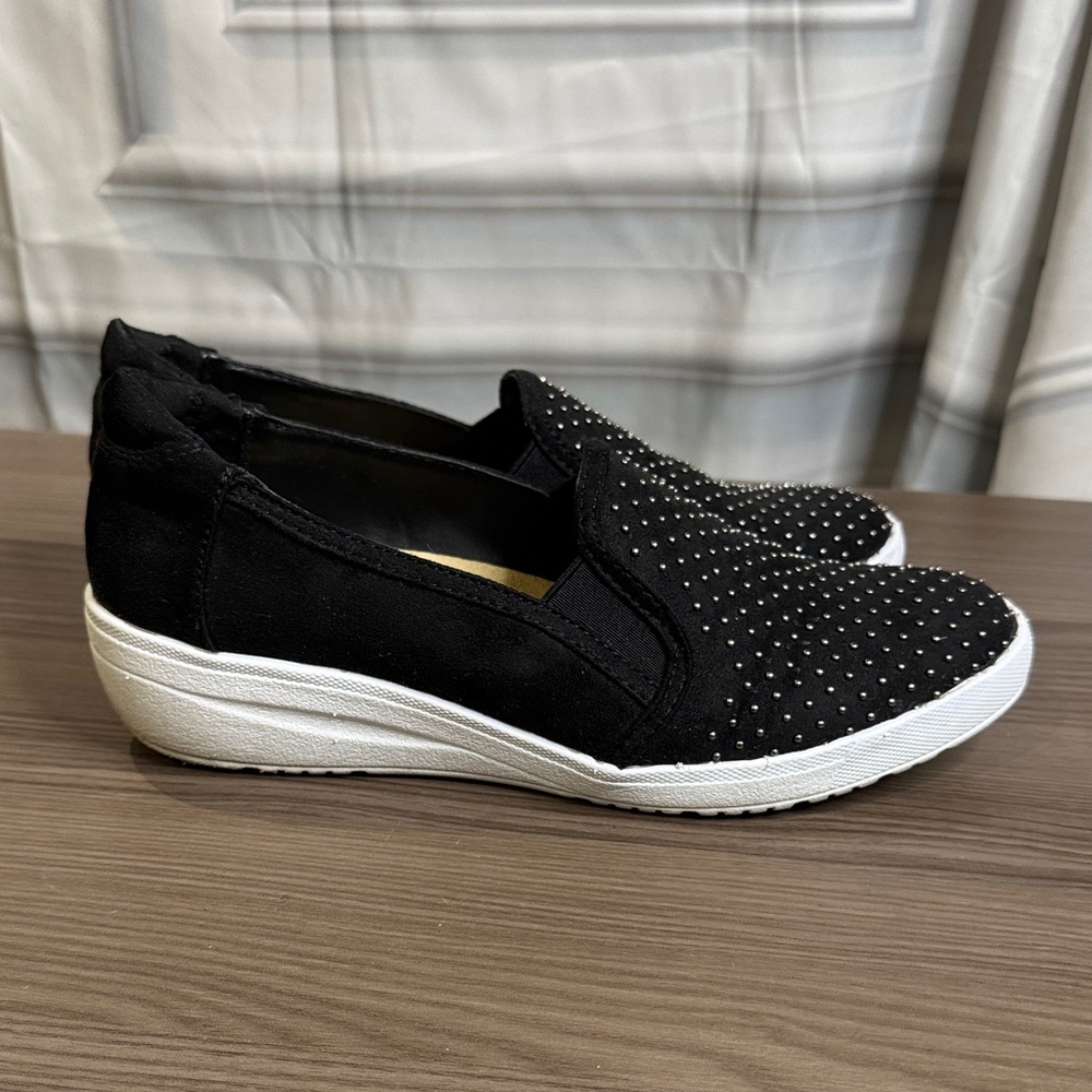 Anne Klein Sport Black Studded Slip-On Wedge Sneakers - Picture 5 of 12